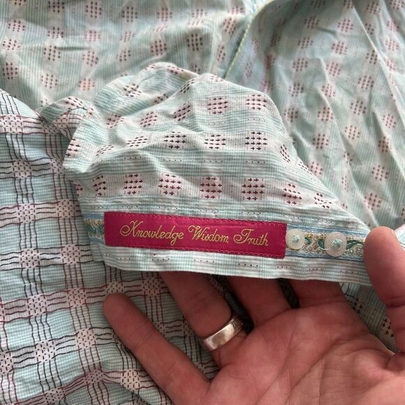 Robert Graham Shirt Men Small Blue Red Long Sleeve Button Down Cross Church - Picture 10 of 12